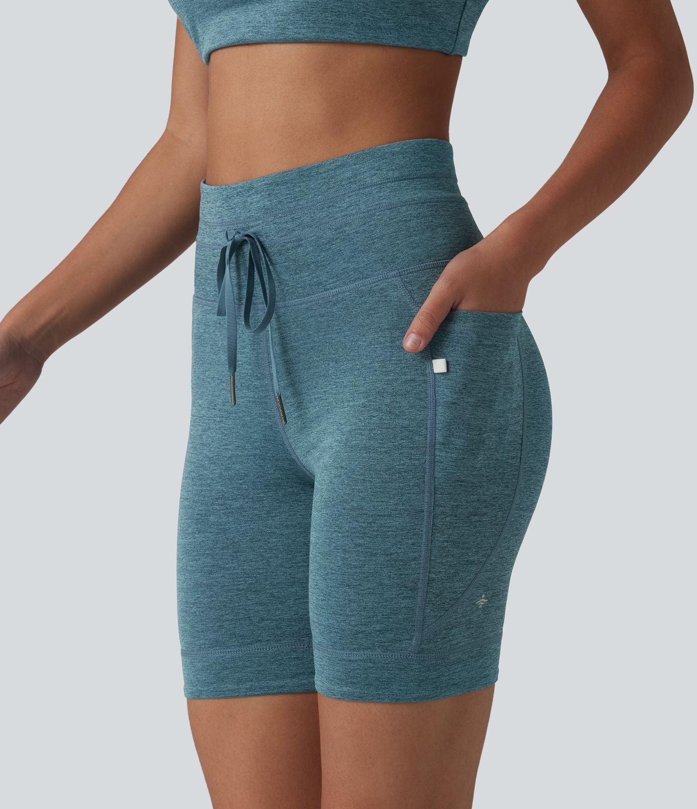 Short cycliste de yoga Halara UltraSculpt™ chiné, taille haute, cordon de serrage, séchage rapide, 17,5 cm, avec poches