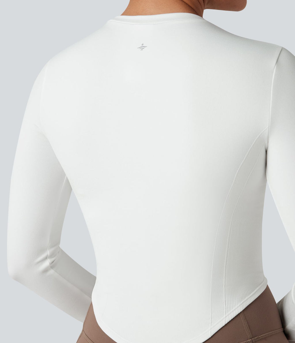 Haut de sport yoga col rond à manches longues avec passants pouces et ourlet arrondi sans couture Seamless Flow