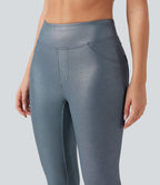 Leggings de yoga taille haute en maille côtelée avec imprimé métallisé et poches