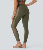 Softlyzero™ Legging Yoga 7/8 Taille Haute avec Poche au Dos Découpe Croisée et Dentelle Contrastante