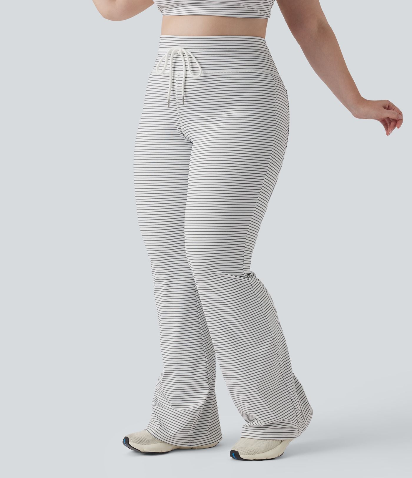 Pantalon de yoga grande taille ample taille haute à cordon, rayé, avec poches