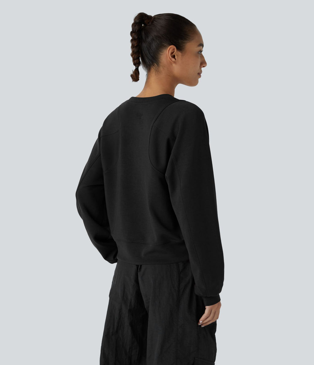 Sweatshirt Casual Solide à Manches Raglan et Col Rond
