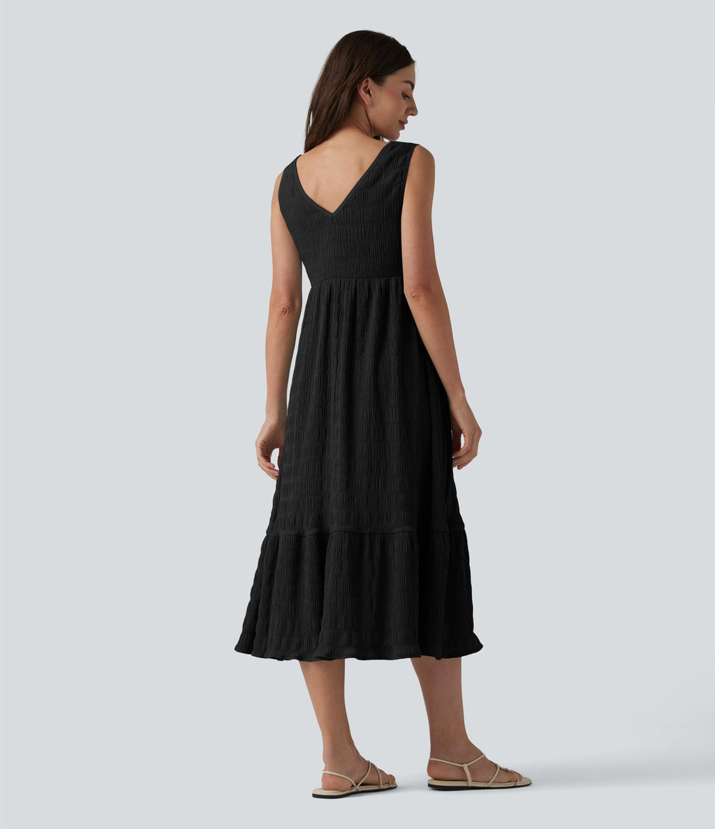 Robe midi décontractée sans manches à col en V
