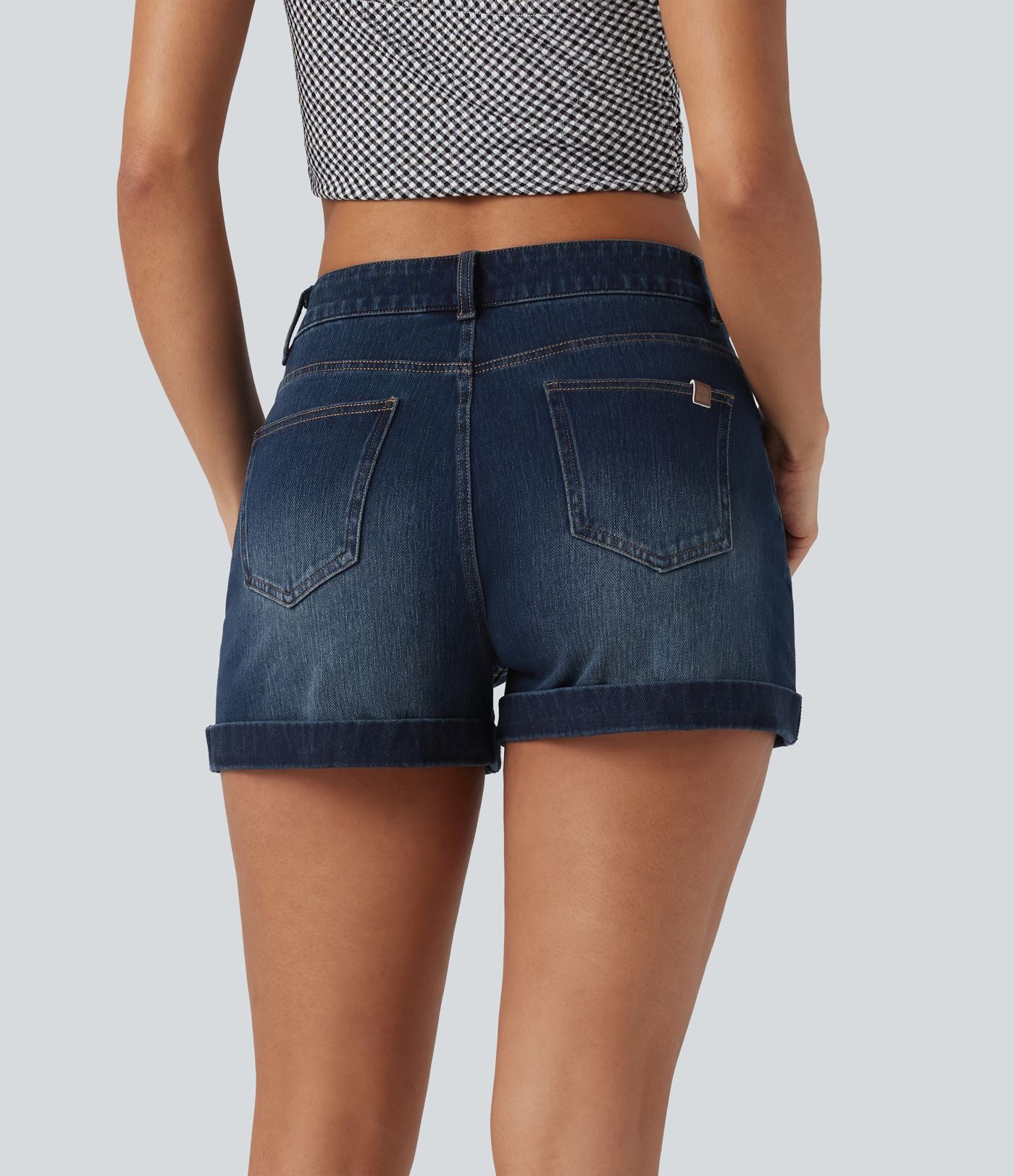 Short 7,5 cm décontracté en jean extensible Halara Flex™ taille moyenne avec boutons, zip et multiples poches