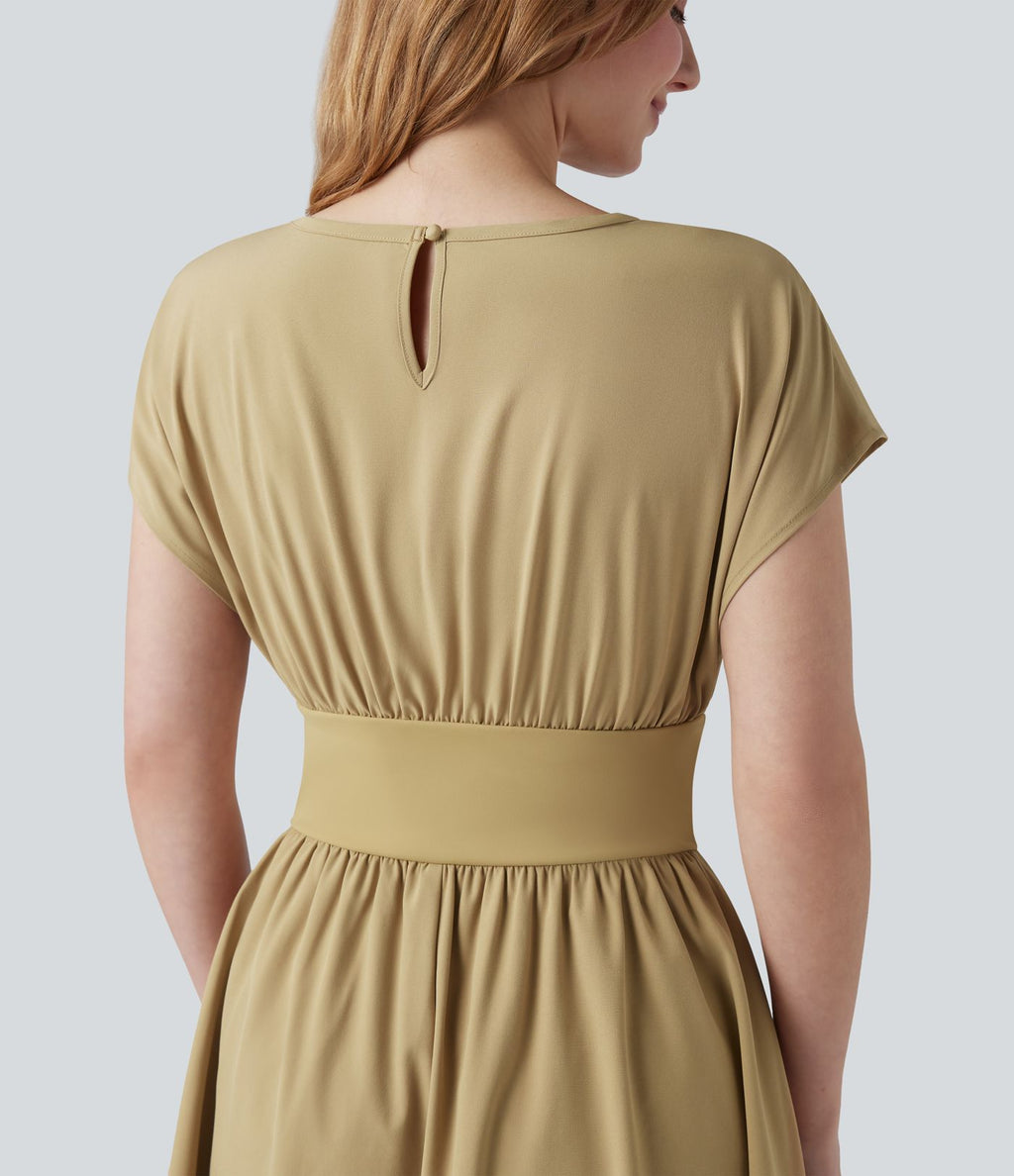 Robe de travail mini Breezeful™ manches chauve-souris courtes fluide séchage rapide avec poches latérales
