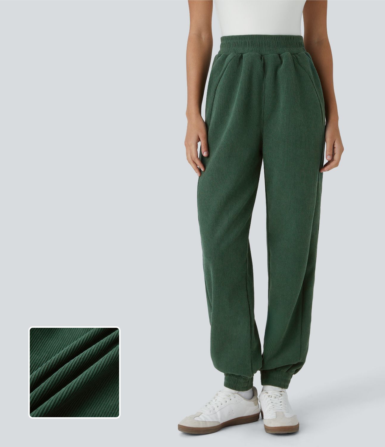 Pantalon de jogging décontracté en velours côtelé à taille haute avec poches latérales