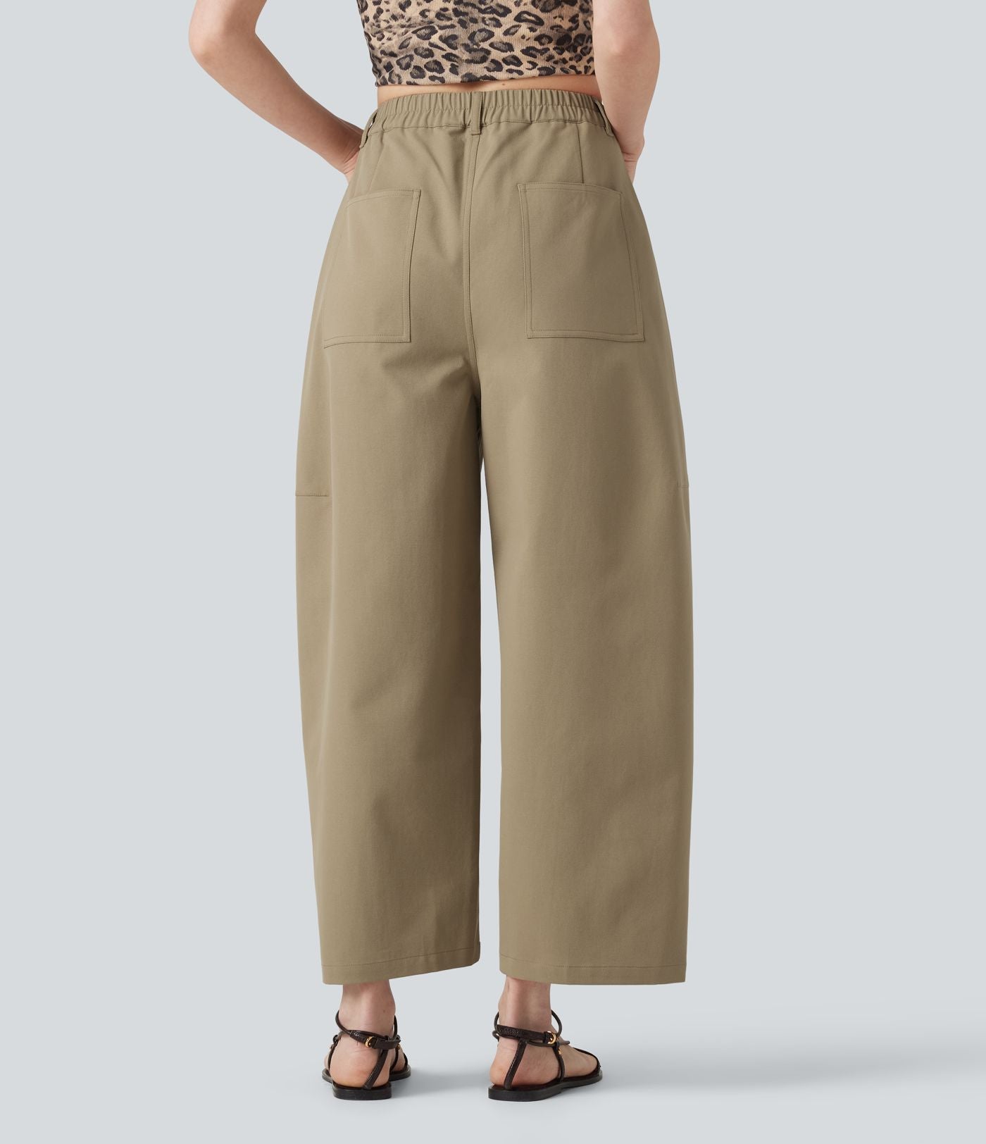 Pantalon décontracté coupe barrel taille haute avec poches