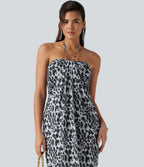 Robe maxi imprimé léopard dos nu à nouer avec brassière intégrée