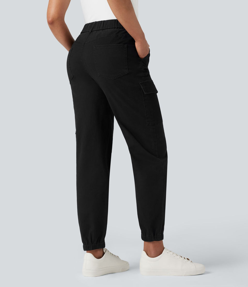 Jogging cargo chino coton taille haute avec poches
