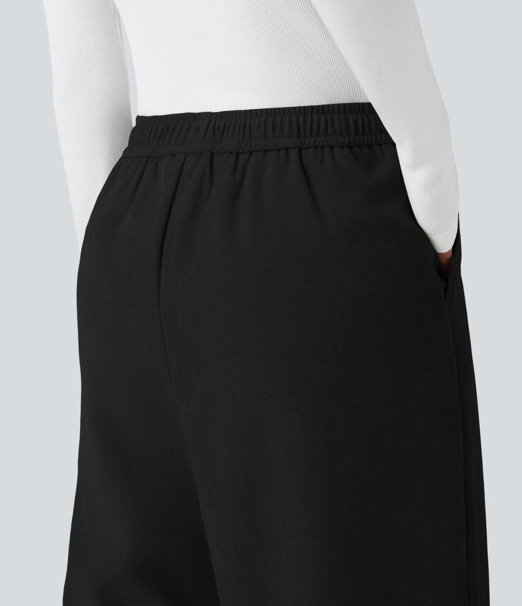 Pantalon large taille haute avec cordon de serrage et poches