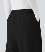 Pantalon large taille haute avec cordon de serrage et poches