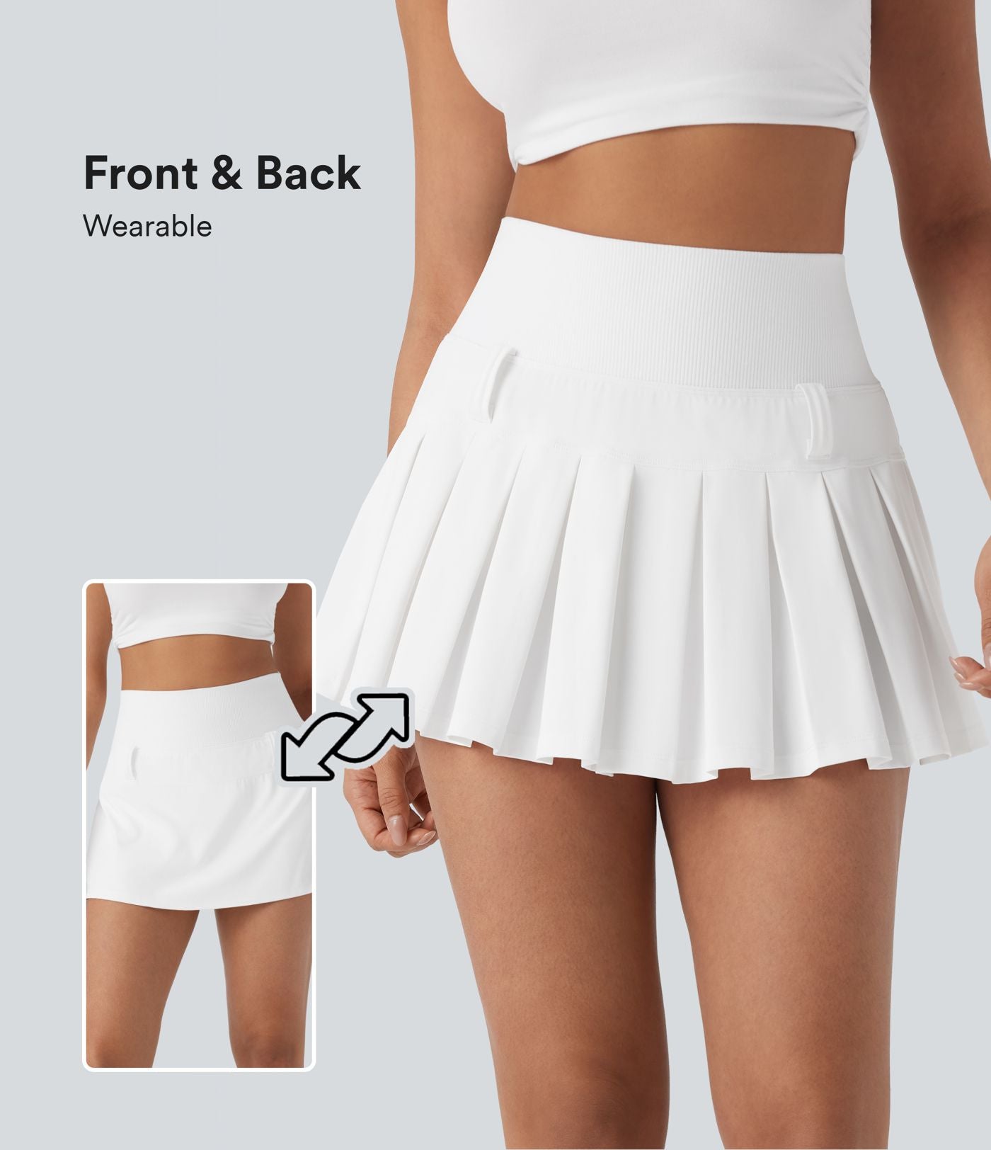 Jupe mini plissée 2-en-1 Softlyzero™ séchage rapide taille haute avec poche - Réversible devant et dos