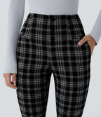 Halara Flex™ Pantalon tailleur Cintrés à Taille Haute avec Boutons Décoratifs Poches Latérales et Imprimé Pied-de-Poule
