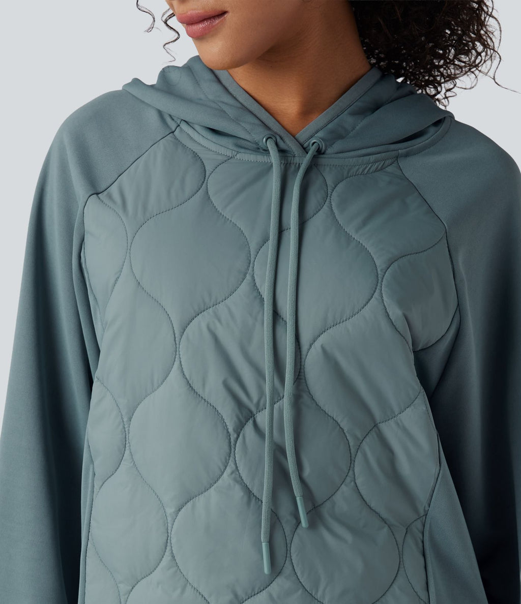 Sweat-shirt de sport matelassé camping à capuche, cordon de serrage et manches longues