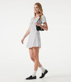 Robe mini décontractée à pois, col V, manches courtes