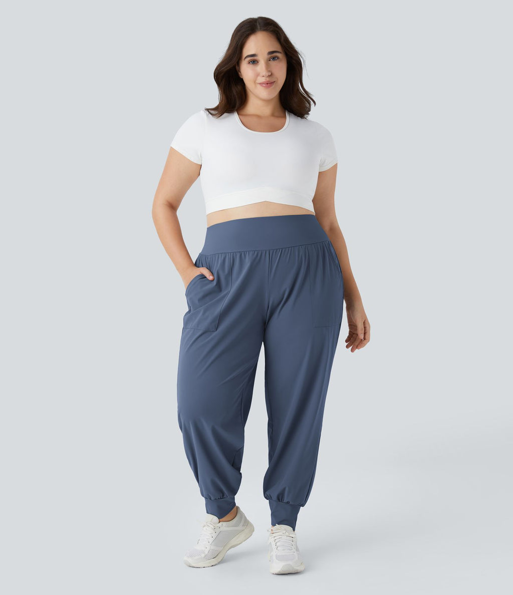 Jogging Yoga Grande Taille Taille Haute avec Poches Latérales Unies