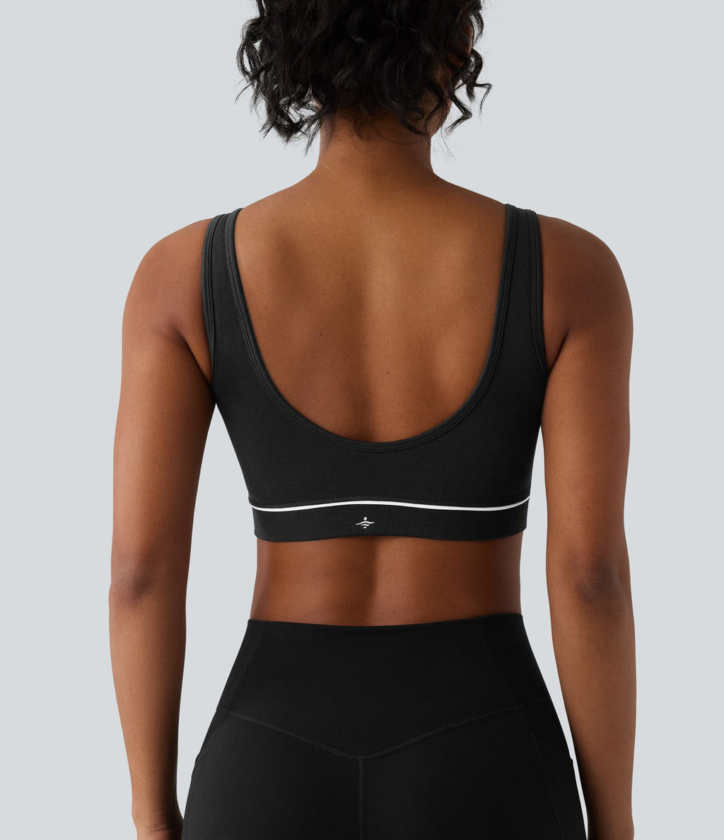 OneForm Brassière de sport de tennis sans coutures maintien léger dos nu color block soutien-gorge intégré