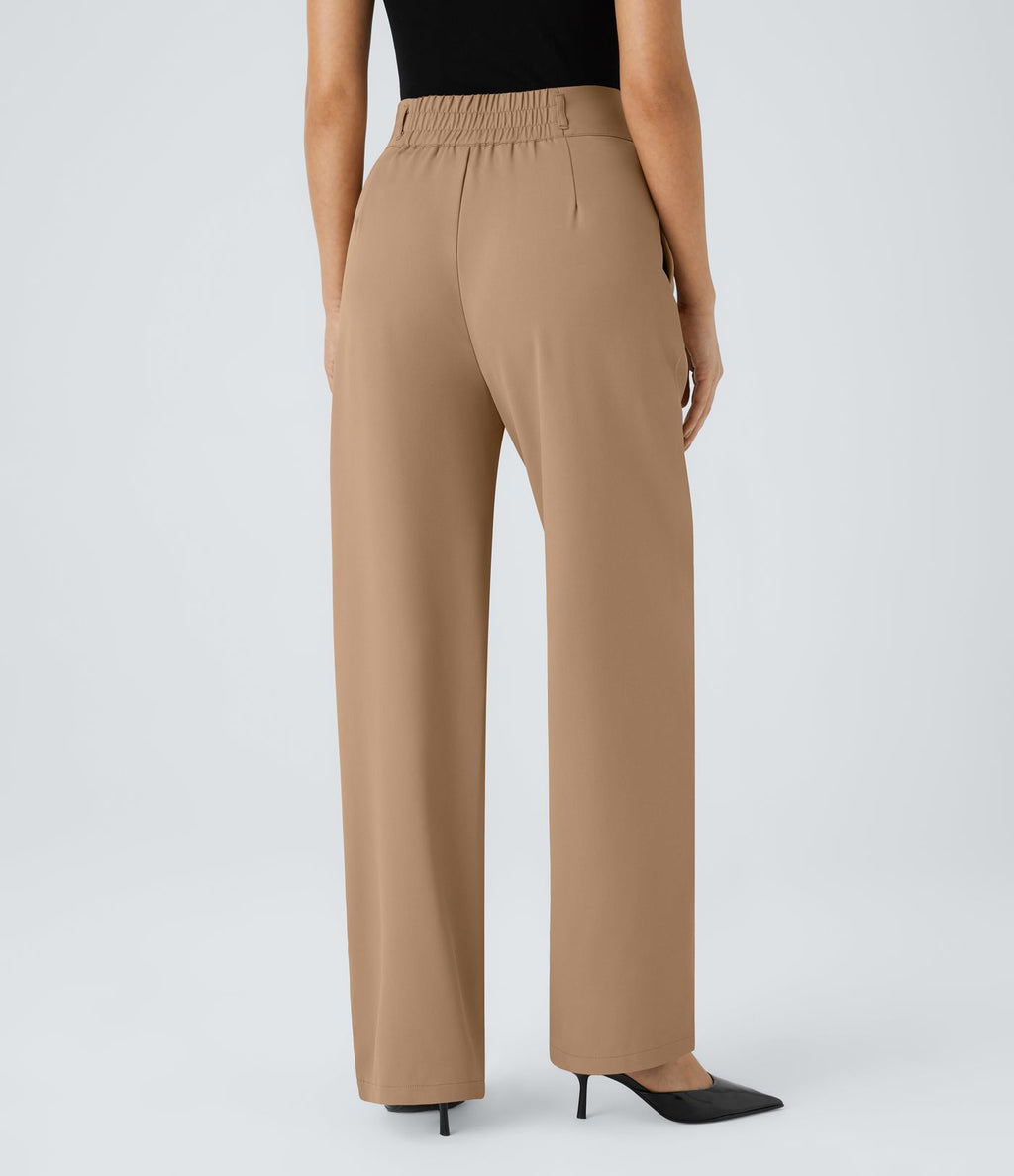 Pantalon de travail Halara Flex™ droit froncé avec poche zippée, taille haute