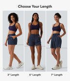 Short de yoga plissé taille haute avec ceinture élastique, cordon de serrage et poches 17,5 cm