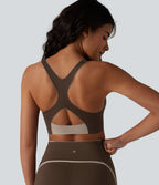 Brassière de sport maintien léger col U dos nageur color block avec soutien-gorge intégré