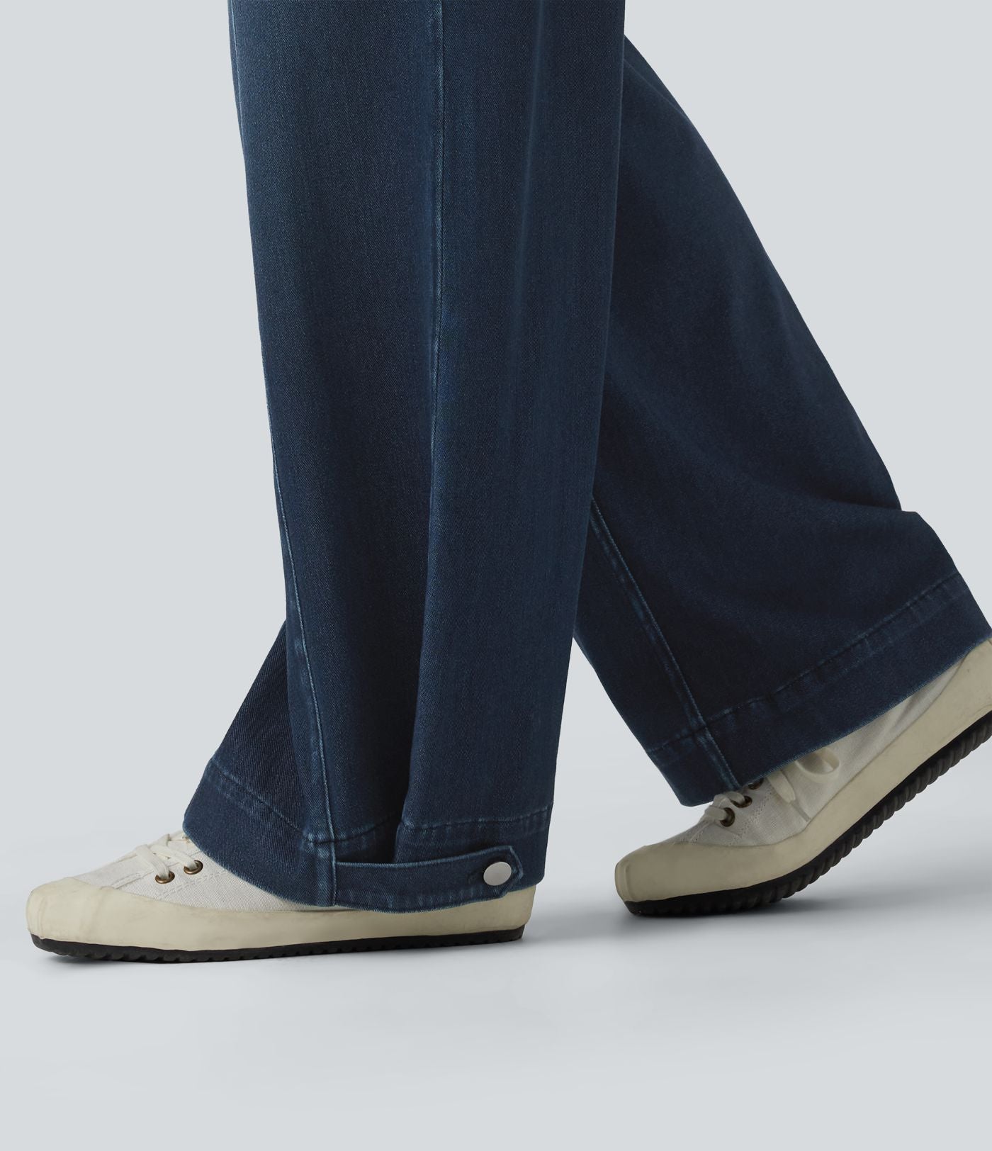 Halara Flex™ Jean large casual baggy taille mi-haute en lyocell drapé effet délavé, ourlet ajustable et poches