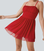 Robe active slip de danse mini 2-en-1 avec superposition en mesh froncée à volants et poche-Easy Peasy