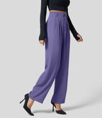 Pantalon de travail Halara Flex™ droit froncé avec poche zippée, taille haute