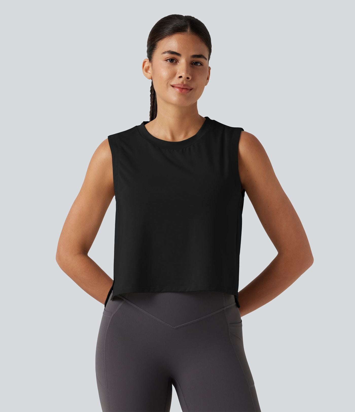 Débardeur de sport, col rond, ourlet asymétrique haut-bas, séchage rapide