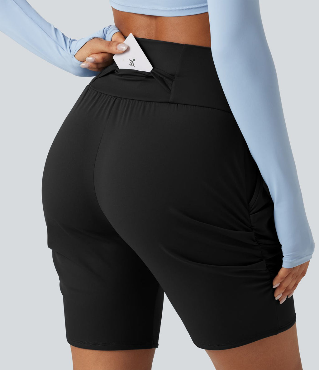 Short de yoga SoftlyZero™ Airy 18cm effet frais InstantCool taille haute froncé avec poches