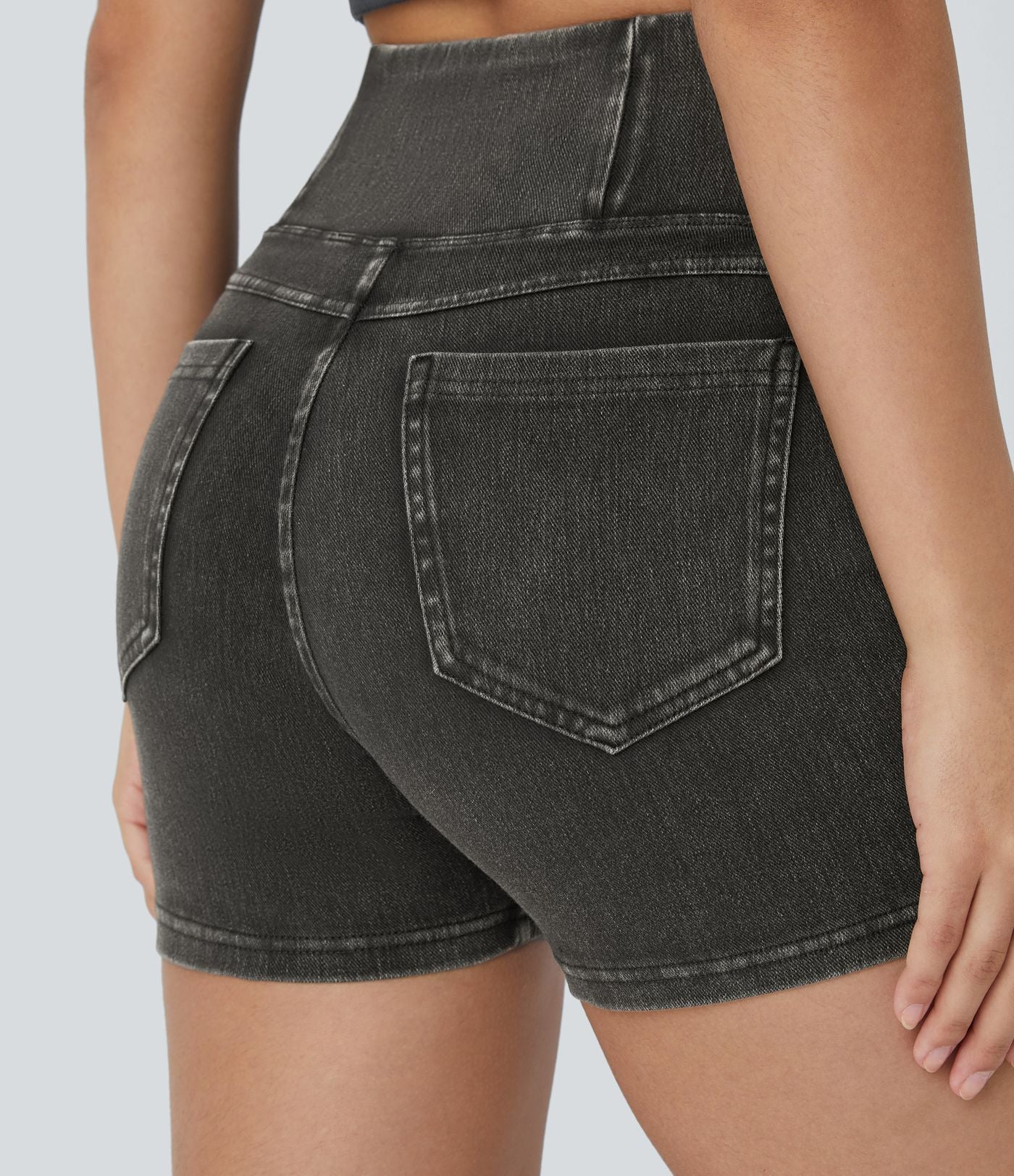 Halara Flex™  Shorts 7,5cm Denim Casual Taille Haute Poches Latérales Croisées en Maille Extensible