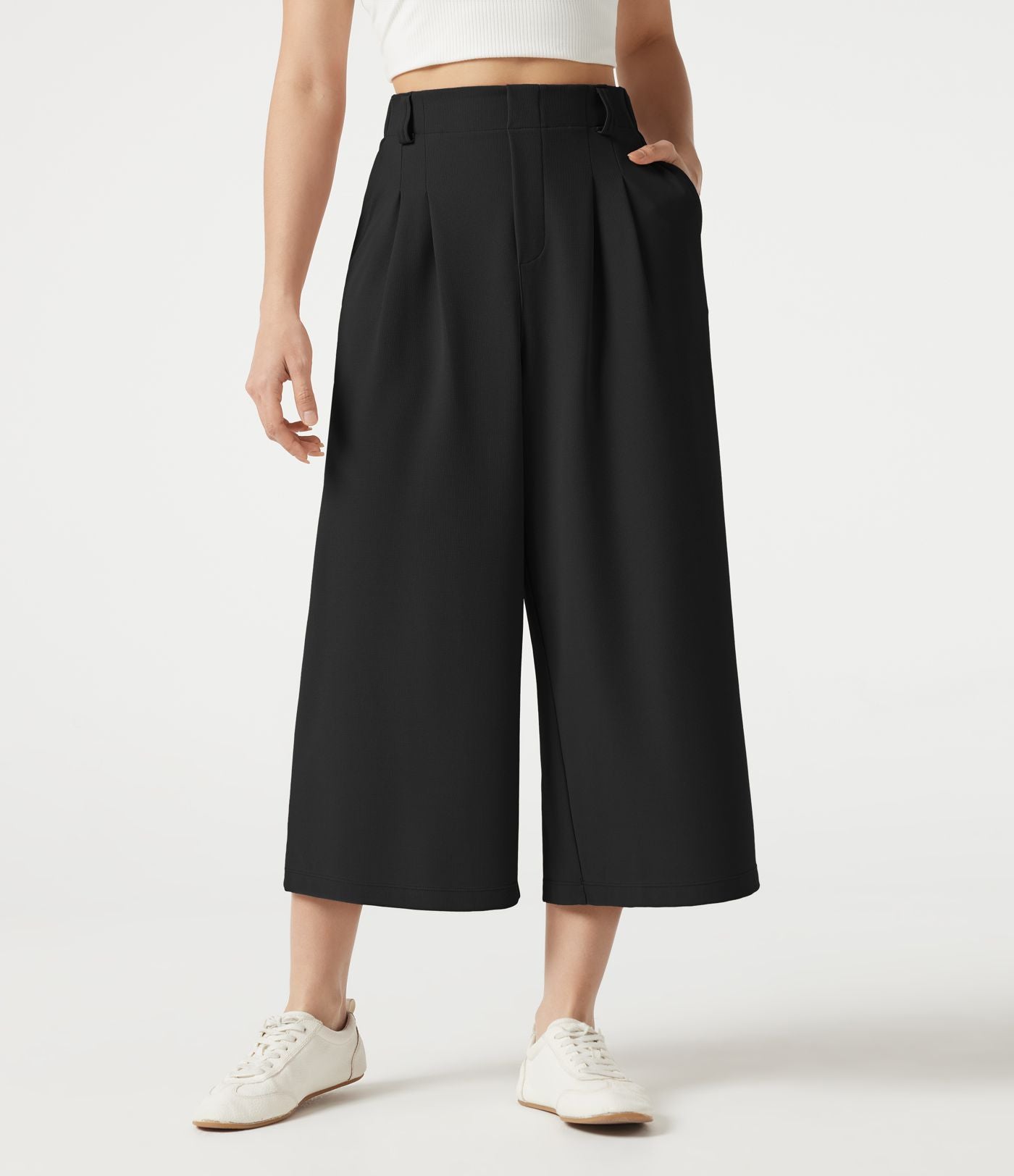 Pantalon tailleur cropped Halara Flex™ taille haute jambes larges en gaufré avec poches