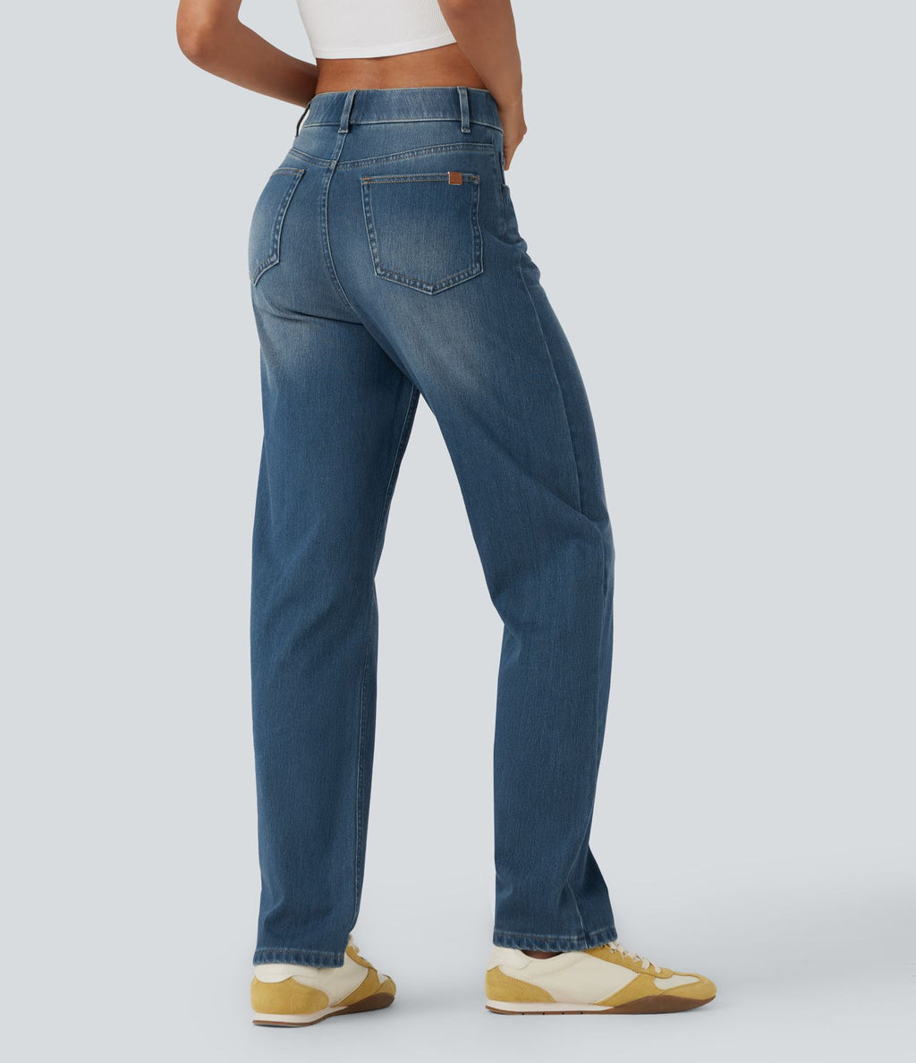 Halara Flex™ Jean casual délavé jambe droite taille haute gainant avec poches