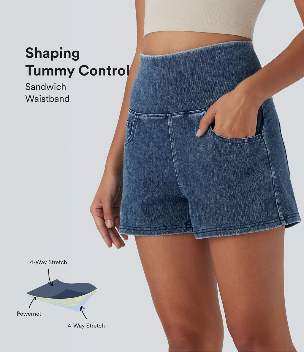 Short 7,5 cm décontracté gainant taille haute effet denim avec poches Halara Flex™