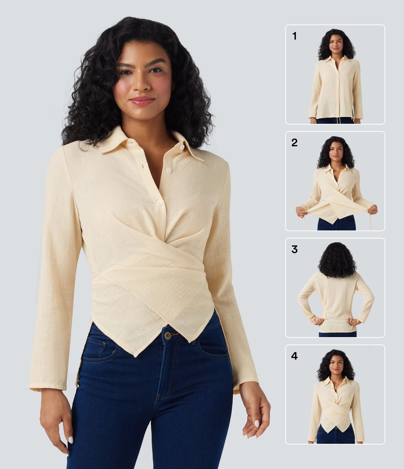 Chemise tailleur portefeuille manches longues avec lien dos
