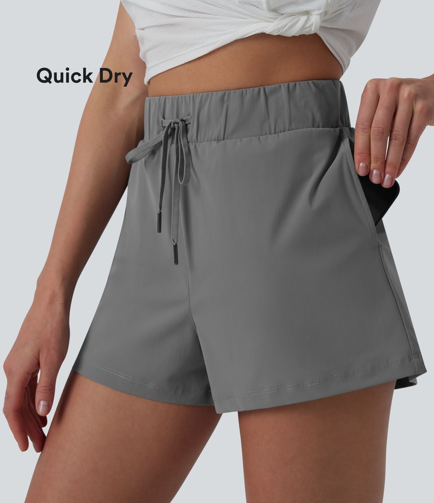 Short de running taille haute effet frais InstantCool et séchage rapide avec poches,cordon réglable, 6,5 cm, protection solaire UPF40+