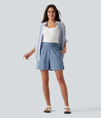 Short décontracté taille haute en lin stretch 12,5 cm avec poches