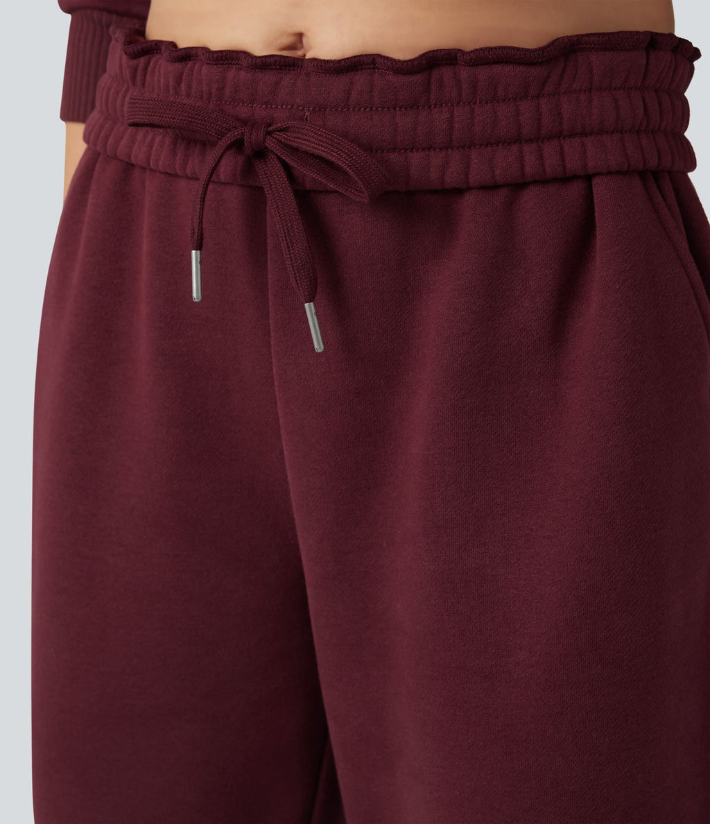 Pantalon jogging molleton coton taille haute avec cordon de serrage et poches