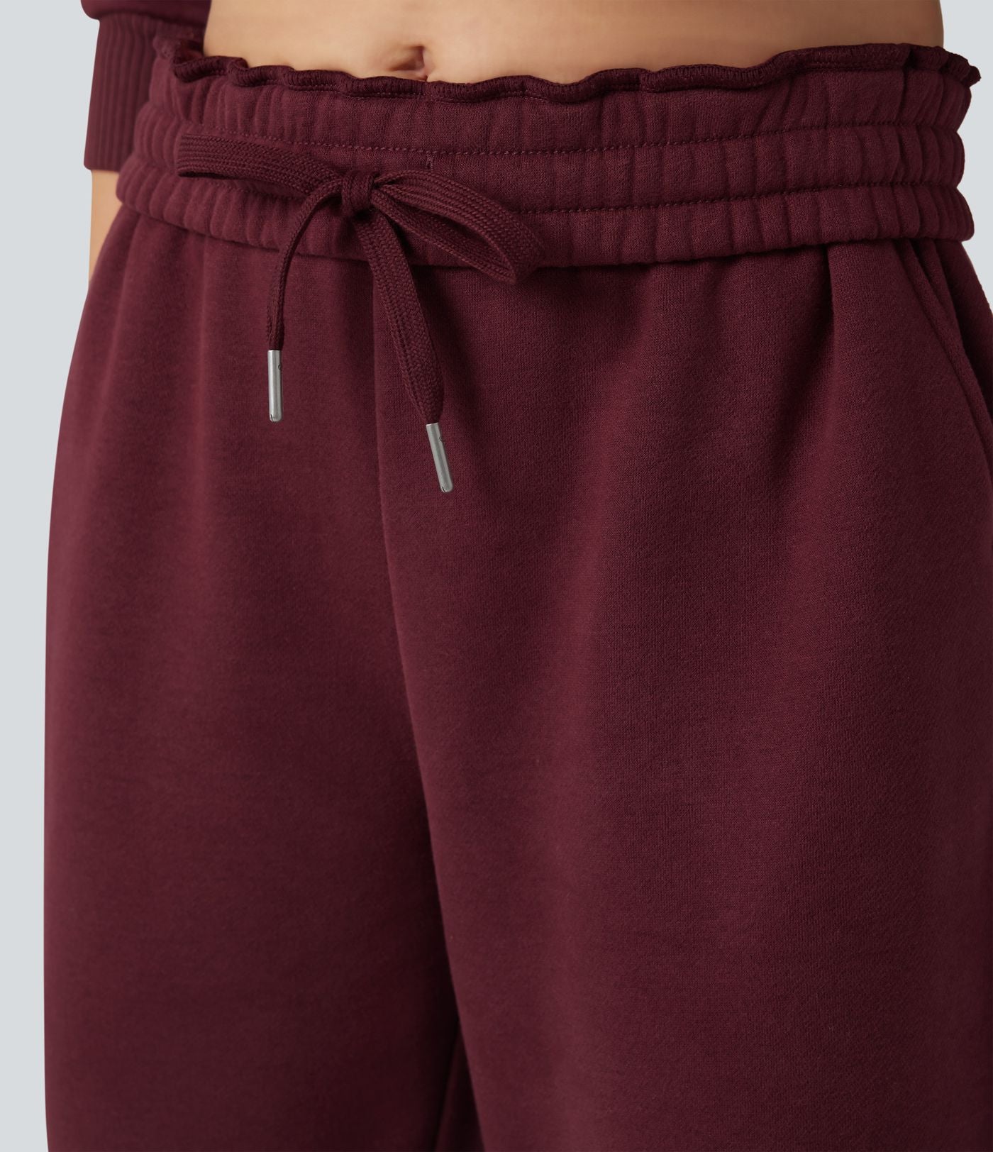 Pantalon jogging molleton coton taille haute avec cordon de serrage et poches