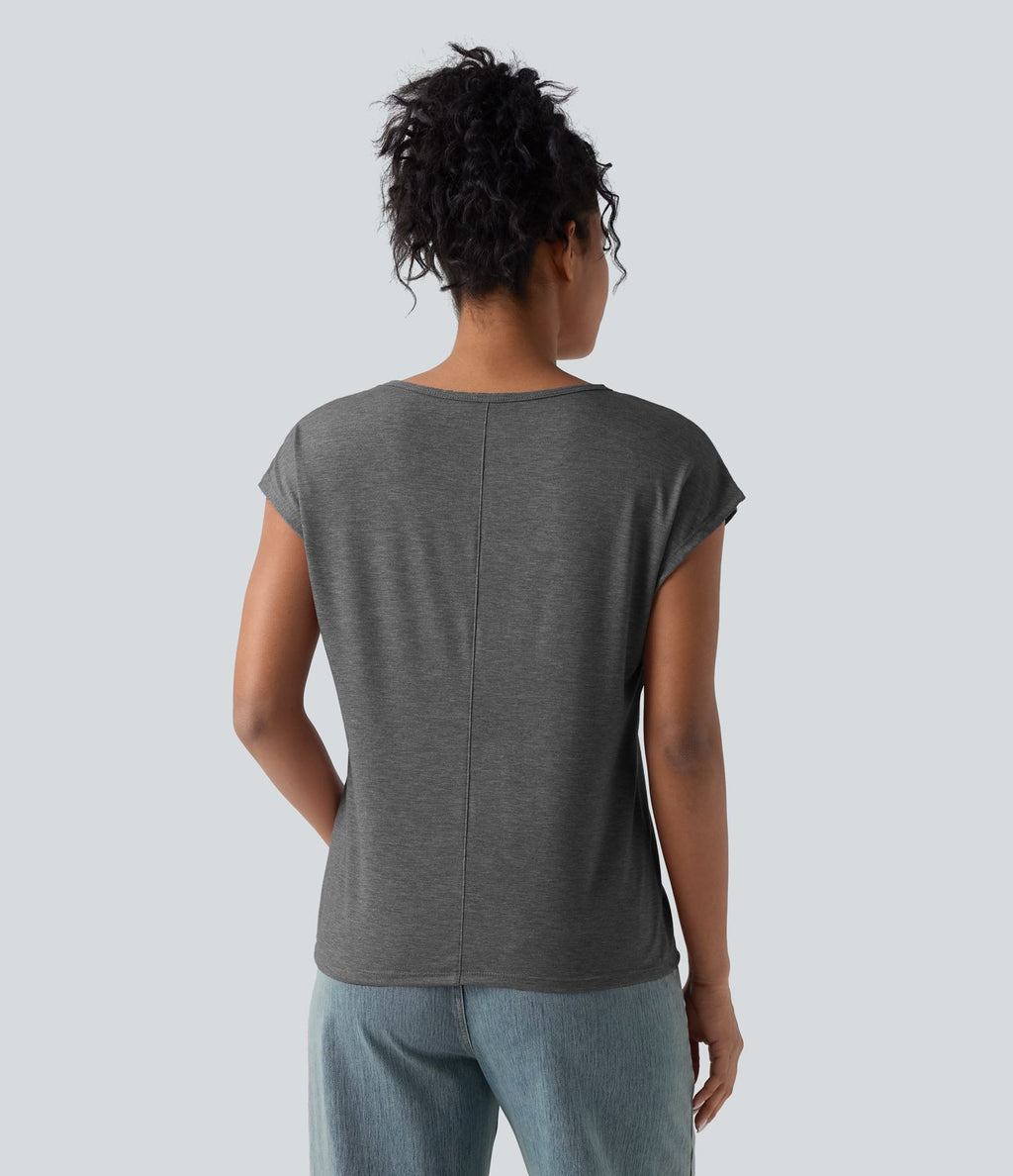 T-shirt décontracté chiné ample à manches courtes et col V