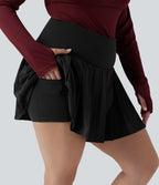 Breezeful™ Jupe-short yoga mini 2-en-1 grande taille à plis et ourlet asymétrique, taille haute, séchage rapide avec poches