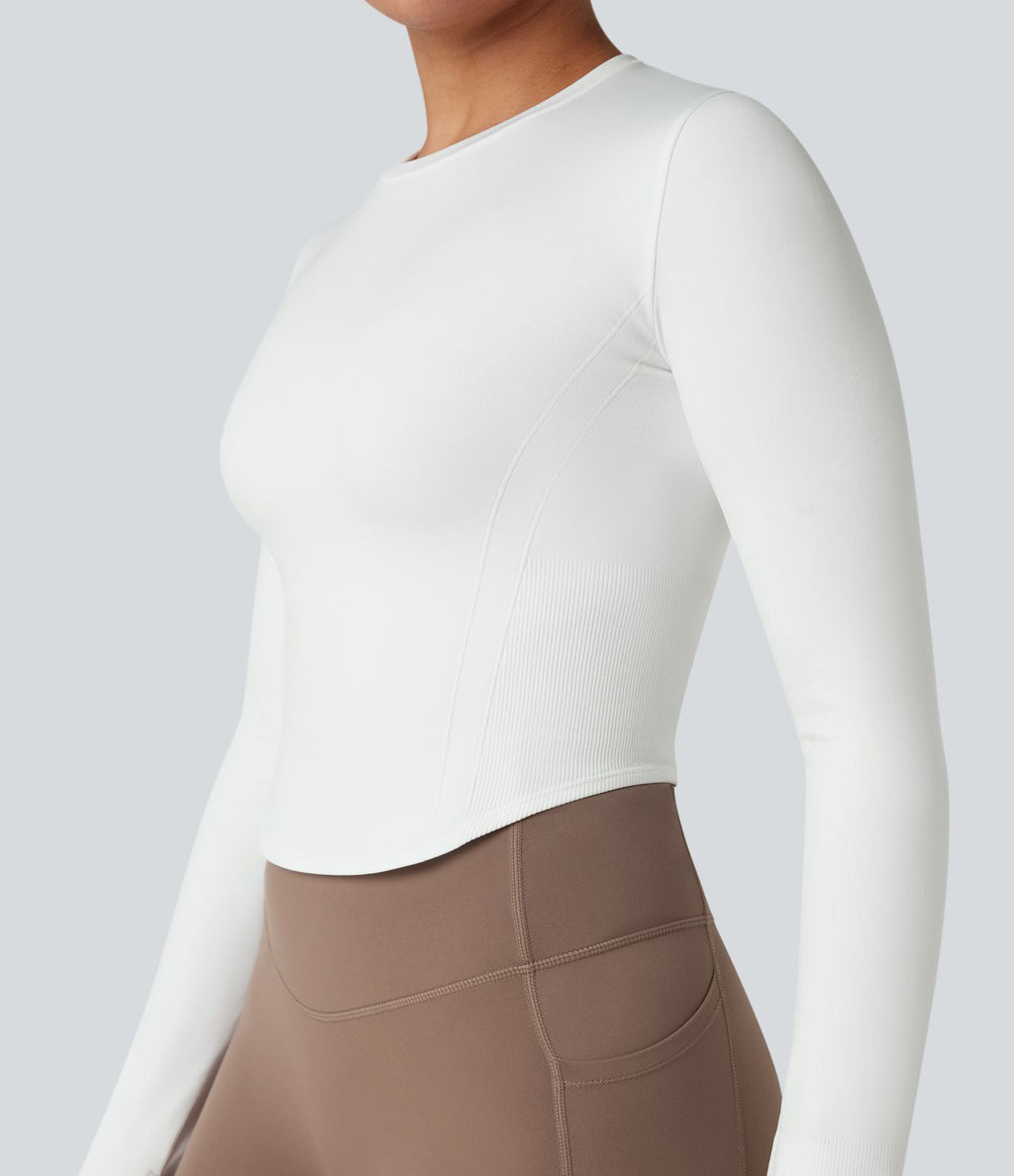 Haut de sport yoga col rond à manches longues avec passants pouces et ourlet arrondi sans couture Seamless Flow