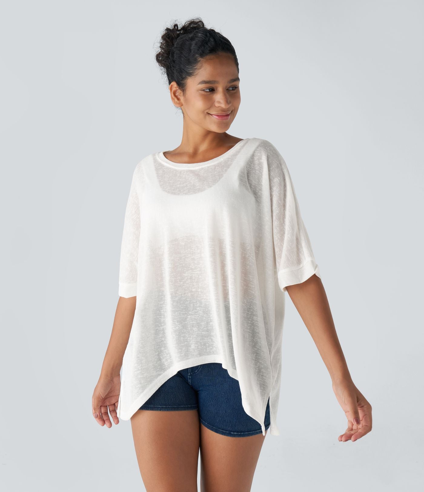 Top Casual Oversize Asymétrique Ourlet Fendu Transparent