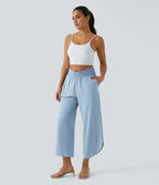Breezeful™ Pantalon Fluide Vacances Séchage Rapide Taille Haute Croisée Poches Latérales Plissées Fente