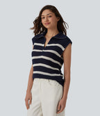 Pull décontracté sans manches demi-zip à rayures