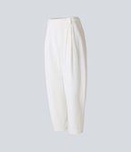 Pantalon tailleur ample, taille moyenne, coupe barrel, à poches