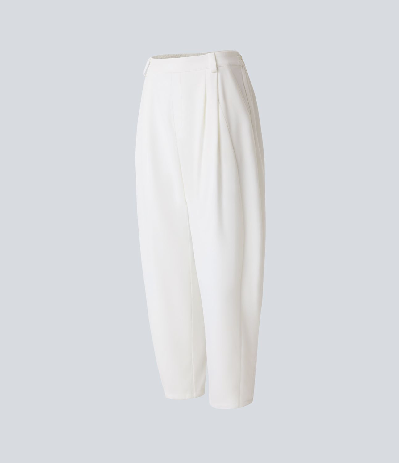 Pantalon tailleur ample, taille moyenne, coupe barrel, à poches