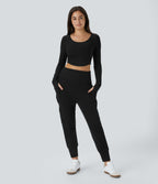 Jogging jogging cargo sarouel en polaire taille haute avec poches multiples
