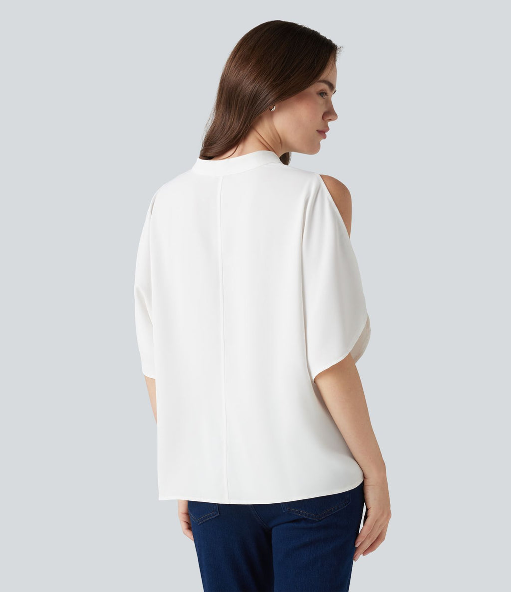 Chemisier tailleur col V à manches courtes avec découpes