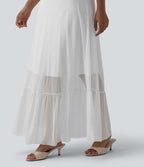 Robe longue fluide mesh contrastant avec volants à l'ourlet et coussinets fixes