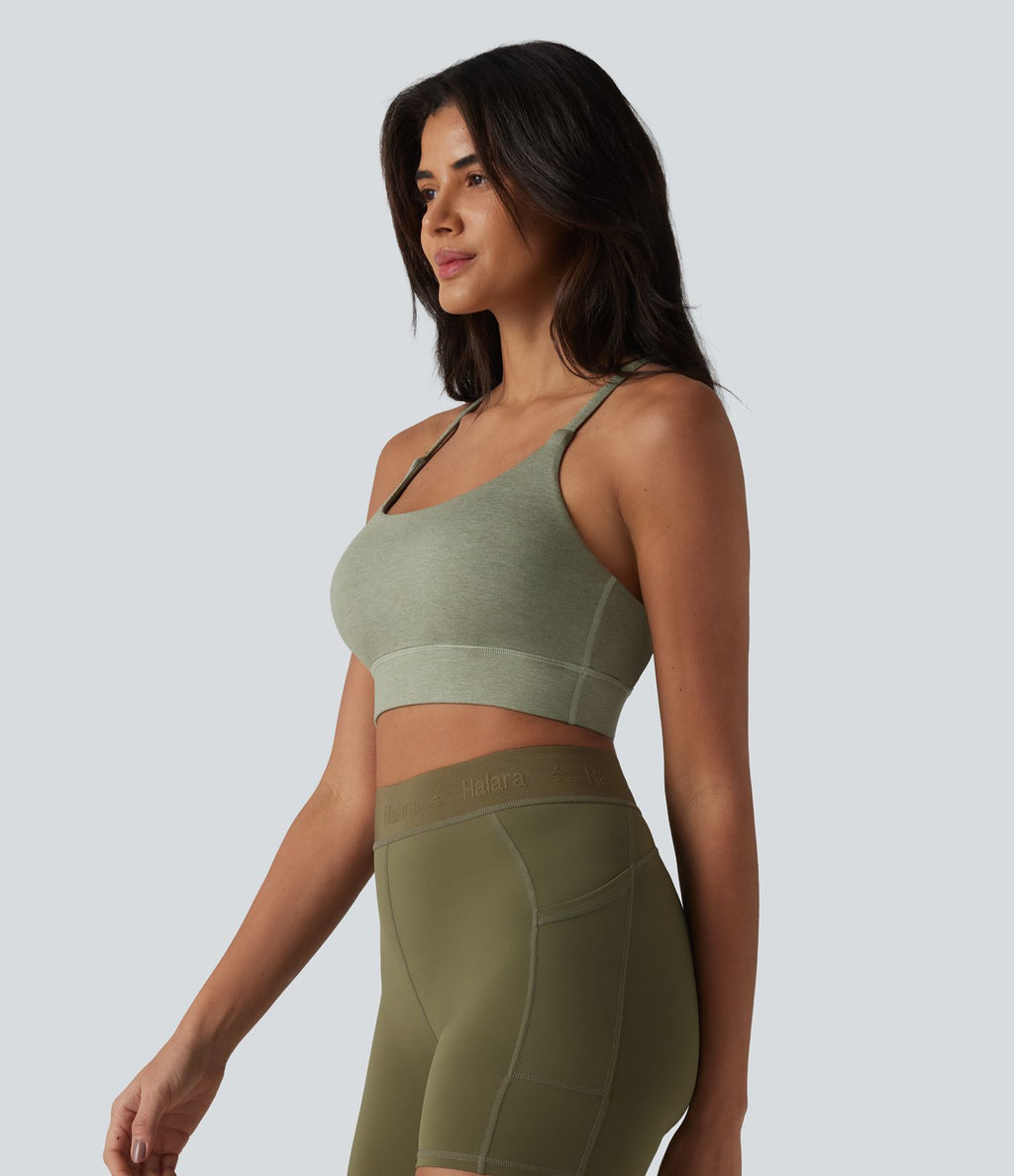 Brassière de sport chinée maintien modéré, dos nu croisé et soutien-gorge intégré